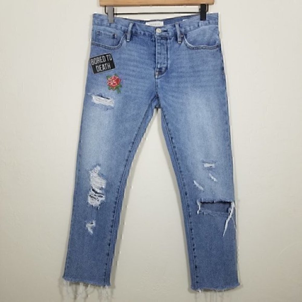 PacSun Girlfriend Button Fly Patch Jeans Size 26